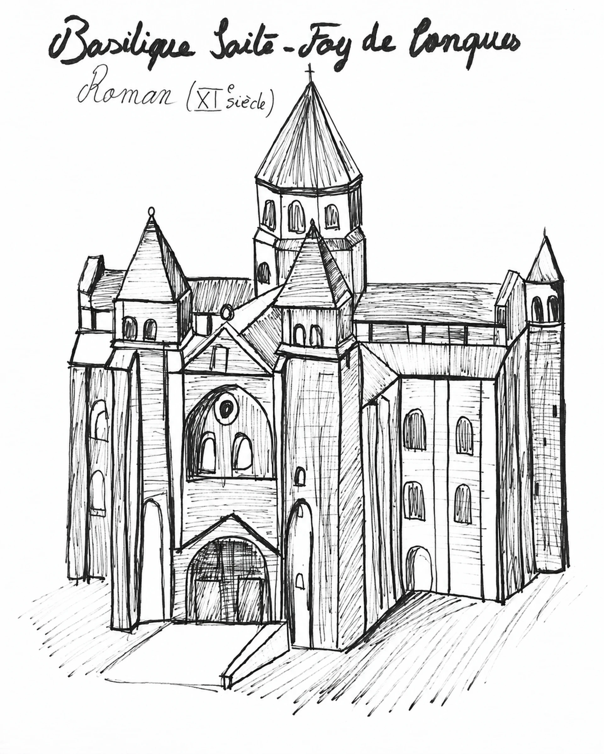 Pencil drawing of a basilica