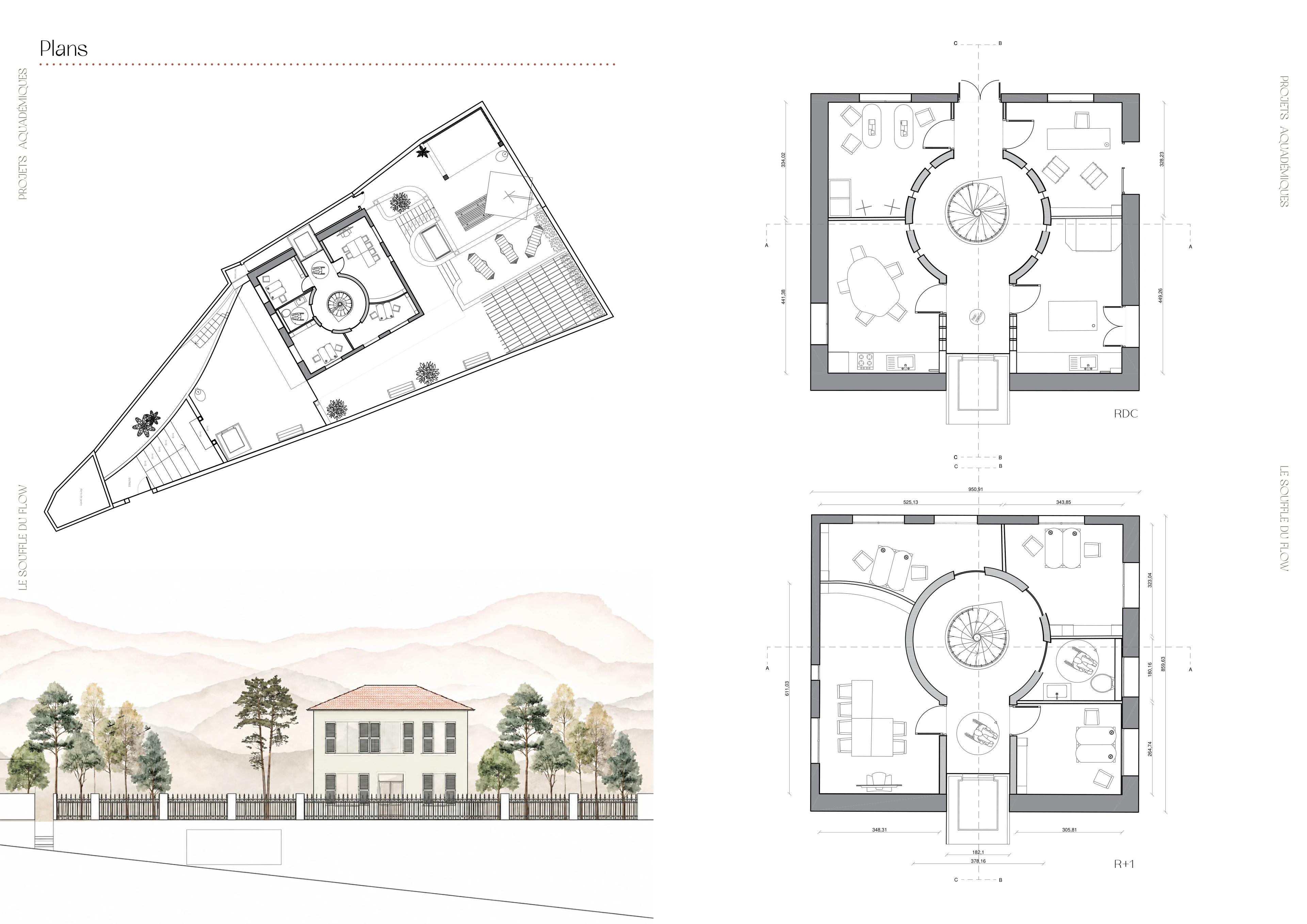 The Breath of Flow - Ground & first floor plans, portfolio board
